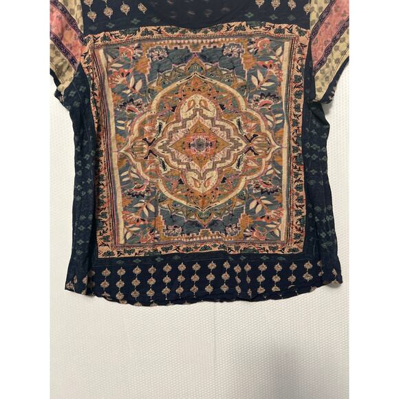 Lucky Brand Women’s Boho Short Sleeve T-Shirt Multicolor Medallion Print Top 1X - Picture 3 of 9